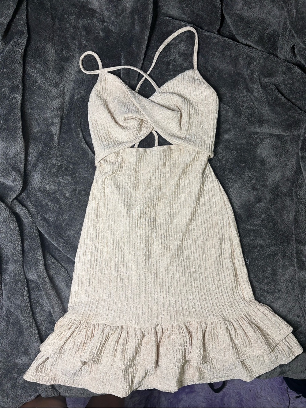 Fabletics Cream Twist-Front Midi Dress with Ruffle Hem
